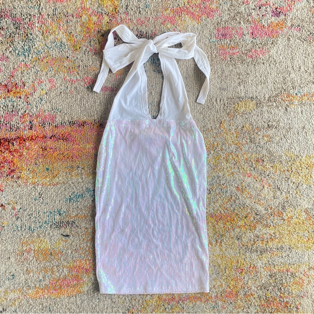 Hand-sewn, size large, white, sequin dress from “withNaomii”